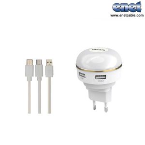 آداپتور شارژر+کابل میکرو و type-c دو خروجی تسکو مدل TTC-63
