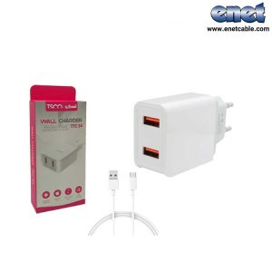 آداپتور شارژ + کابل تایپ سی ۲خروجی تسکو TTC-54 فست شارژ
