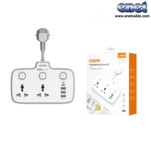 چند راهی برق ۲ خانه LDNIO مدل SC2413 + شارژر USB و Type-C