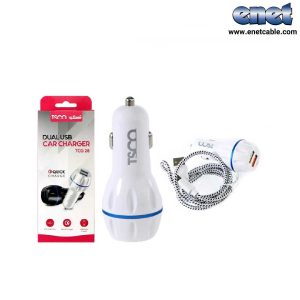 شارژر فندکی تسکو ۲ پورت همراه با کابل میکرو TCG-28  فست شارژ