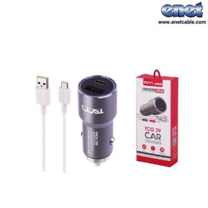 شارژر فندکی فست شارژ TSCO TCG39 3A QC3.0 PD 38W + کابل تایپ سی