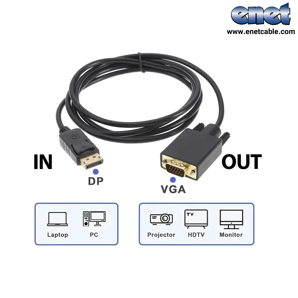 تبدیل کابلی Display To VGA 1.8M (پک نایلونی) - Image 3