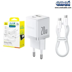 کلگی شارژ + کابل دو سر تایپ سی ۲۰وات دو پورت باسئوس/BASEUS