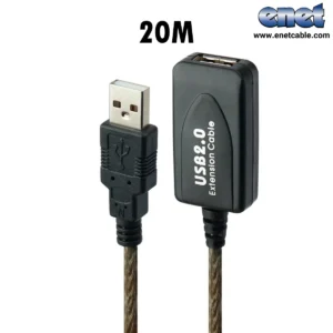 کابل افزایش USB2.0 برد دار ۲۰ متری شیلددار(ذغال دار)